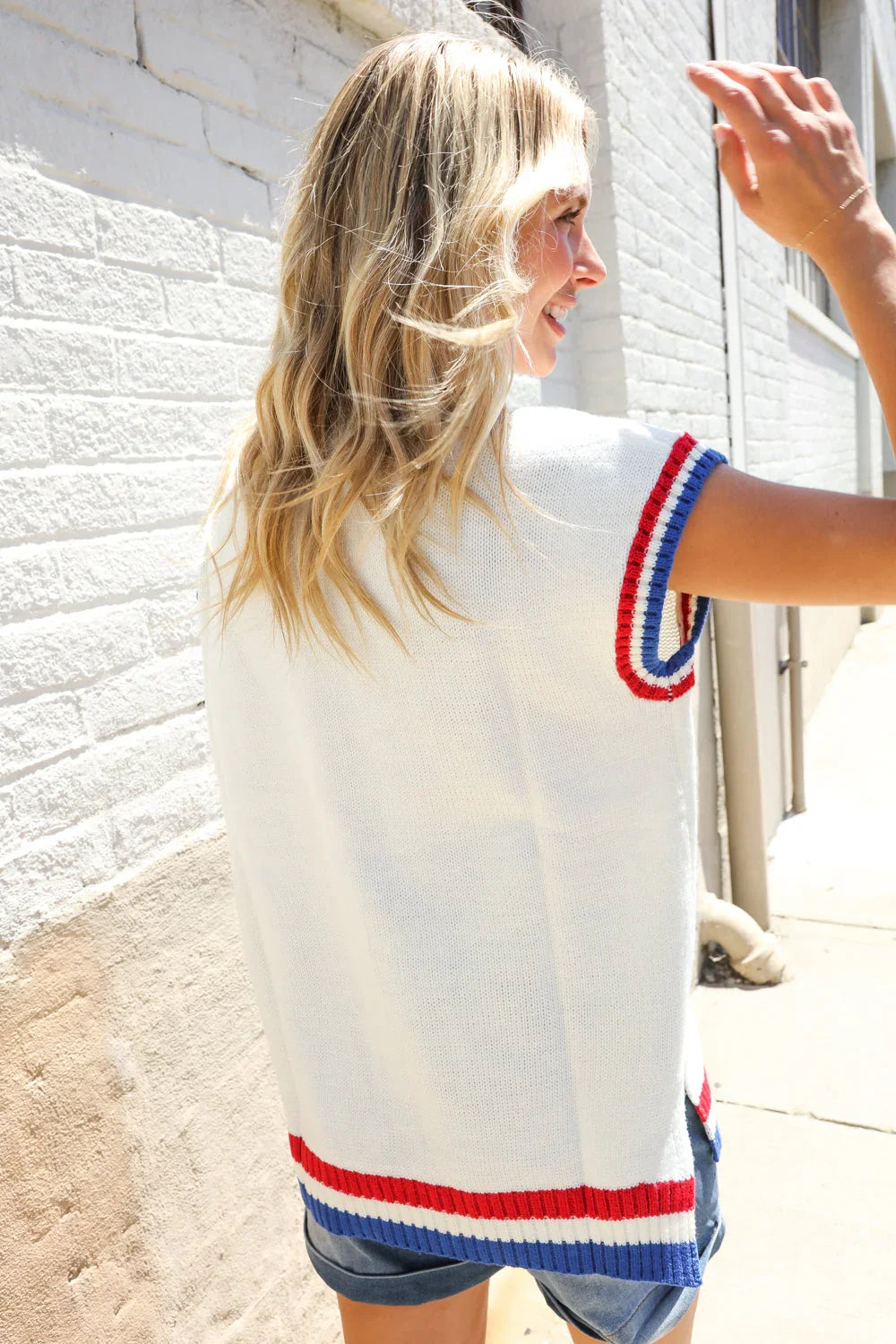 Holiday Ready Red/White & Blue USA Embroidery Dolman Top | Daverri Fashions