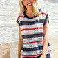 Feeling Festive Red White & Blue Striped Crochet Sweater Top - DAVERRI FASHIONS