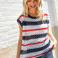 Feeling Festive Red White & Blue Striped Crochet Sweater Top - DAVERRI FASHIONS