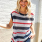 Feeling Festive Red White & Blue Striped Crochet Sweater Top - DAVERRI FASHIONS
