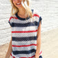 Feeling Festive Red White & Blue Striped Crochet Sweater Top - DAVERRI FASHIONS