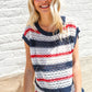 Feeling Festive Red White & Blue Striped Crochet Sweater Top - DAVERRI FASHIONS