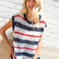 Feeling Festive Red White & Blue Striped Crochet Sweater Top - DAVERRI FASHIONS
