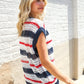 Feeling Festive Red White & Blue Striped Crochet Sweater Top - DAVERRI FASHIONS