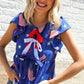 American Flag Blue & Red Stars & Bow Print Woven Top - DAVERRI FASHIONS