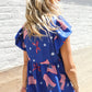 American Flag Blue & Red Stars & Bow Print Woven Top - DAVERRI FASHIONS