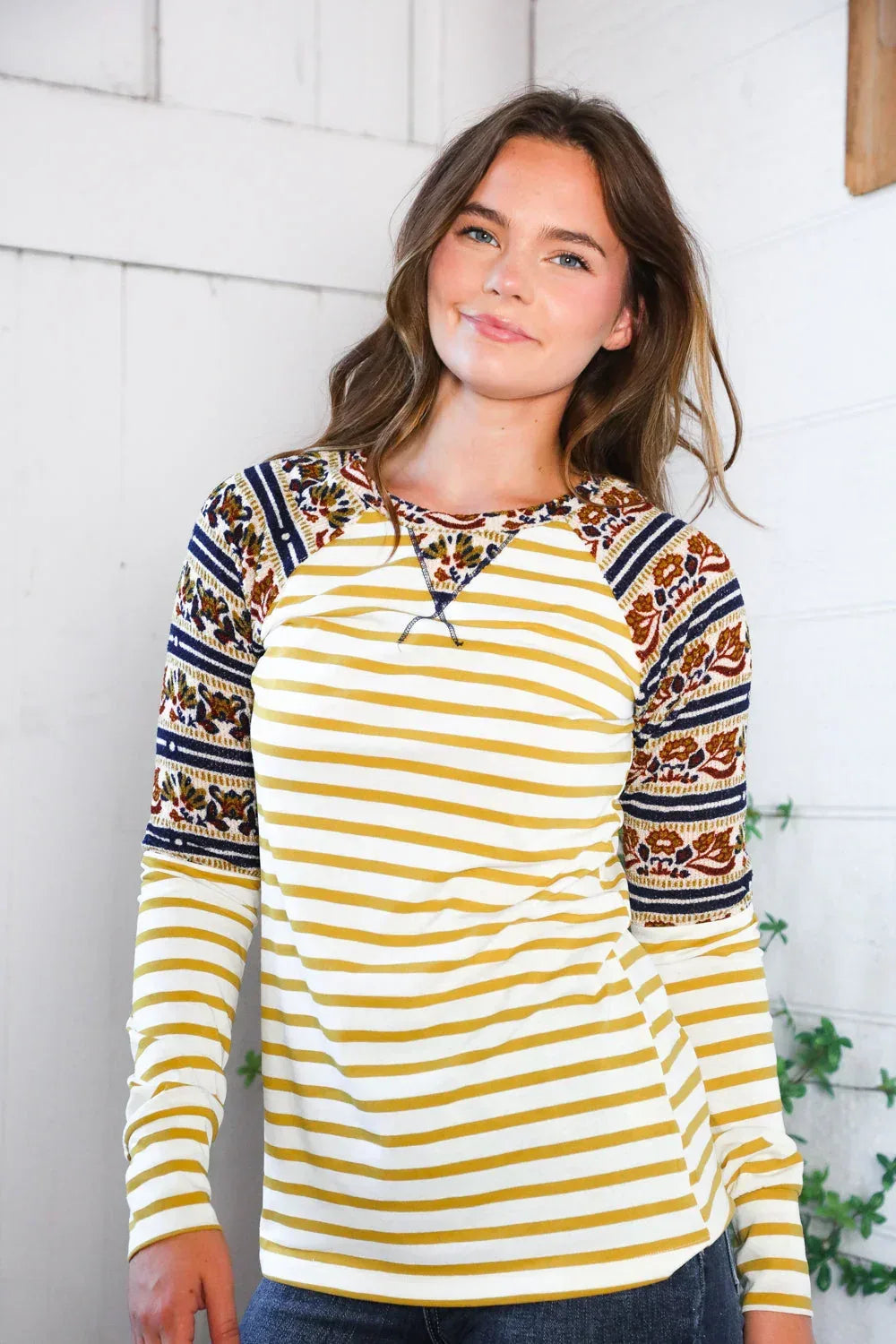 Stripes for Days Vintage Floral Raglan - DAVERRI FASHIONS