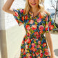 Sunny Days Floral Print Smocked Waist Back Neck Button Romper - DAVERRI FASHIONS