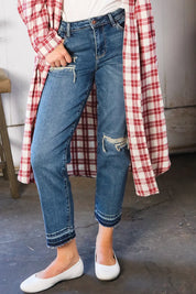 JUDY BLUE Boyfriend Fit Rip Denim Jeans | Daverri Fashions