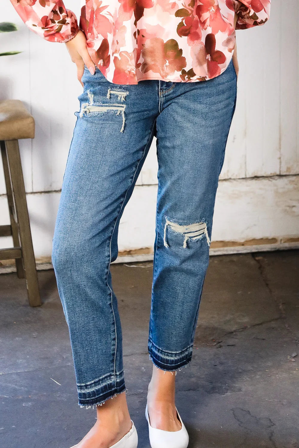 JUDY BLUE Boyfriend Fit Rip Denim Jeans | Daverri Fashions
