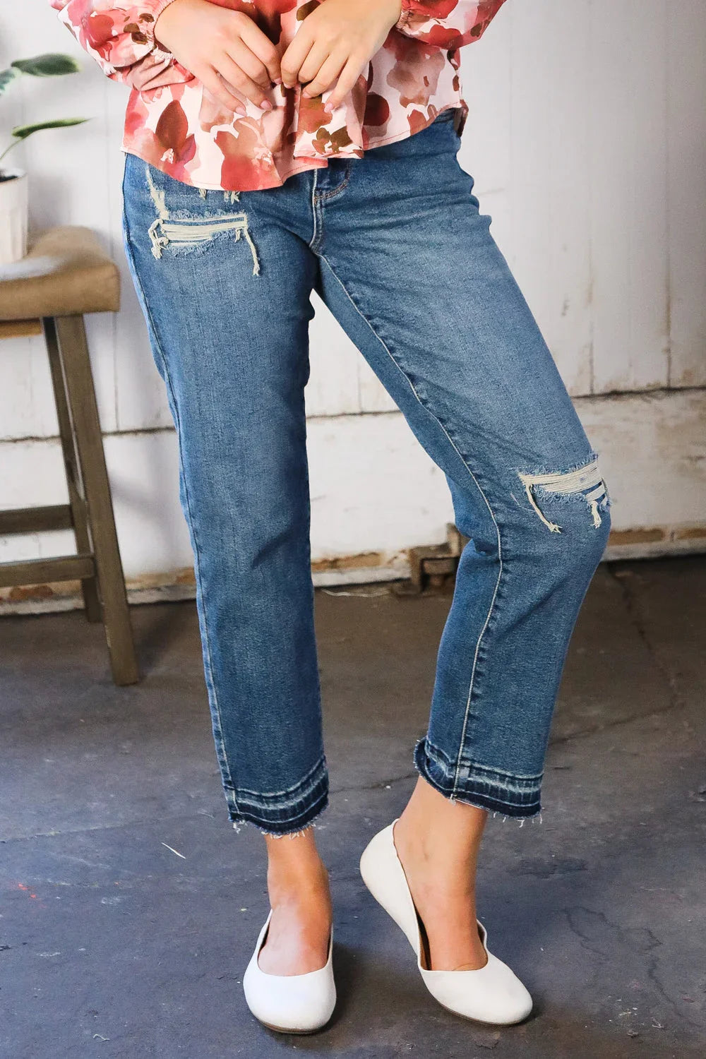 JUDY BLUE Boyfriend Fit Rip Denim Jeans | Daverri Fashions