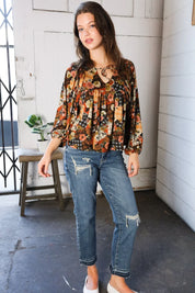 Apple Cider Patchwork Print Blouse | Daverri Fashions