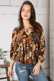 Apple Cider Patchwork Print Blouse | Daverri Fashions