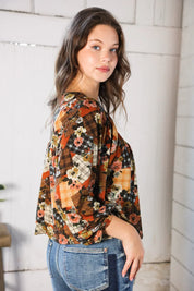 Apple Cider Patchwork Print Blouse | Daverri Fashions