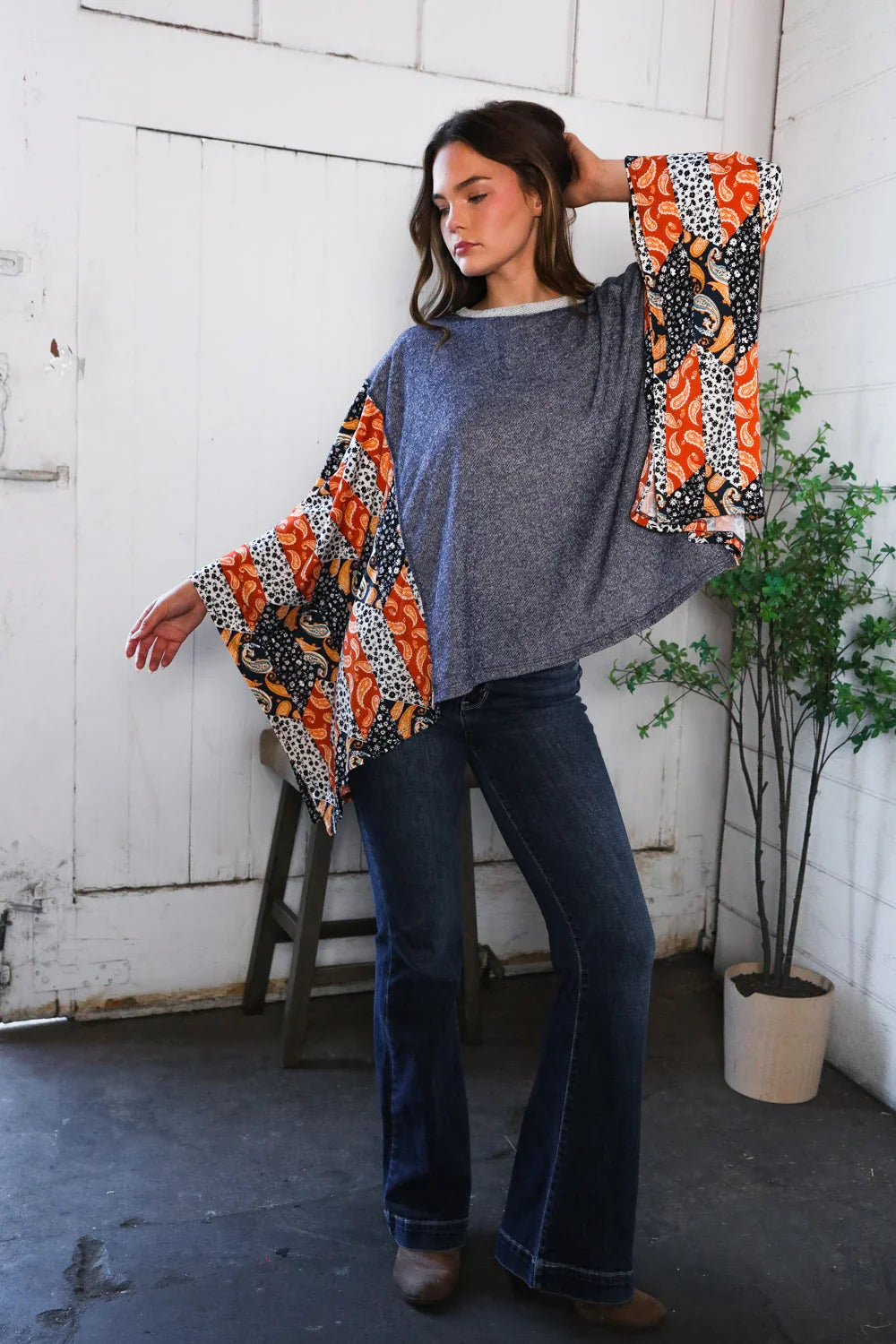 In A Paisley Daydream French Terry Poncho Top | Daverri Fashions