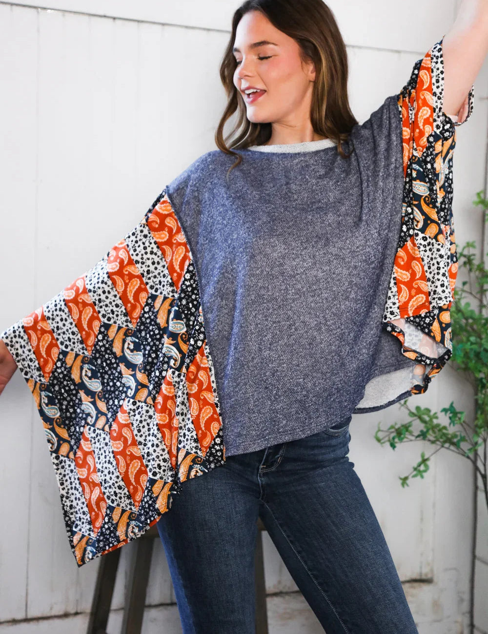 In A Paisley Daydream French Terry Poncho Top | Daverri Fashions