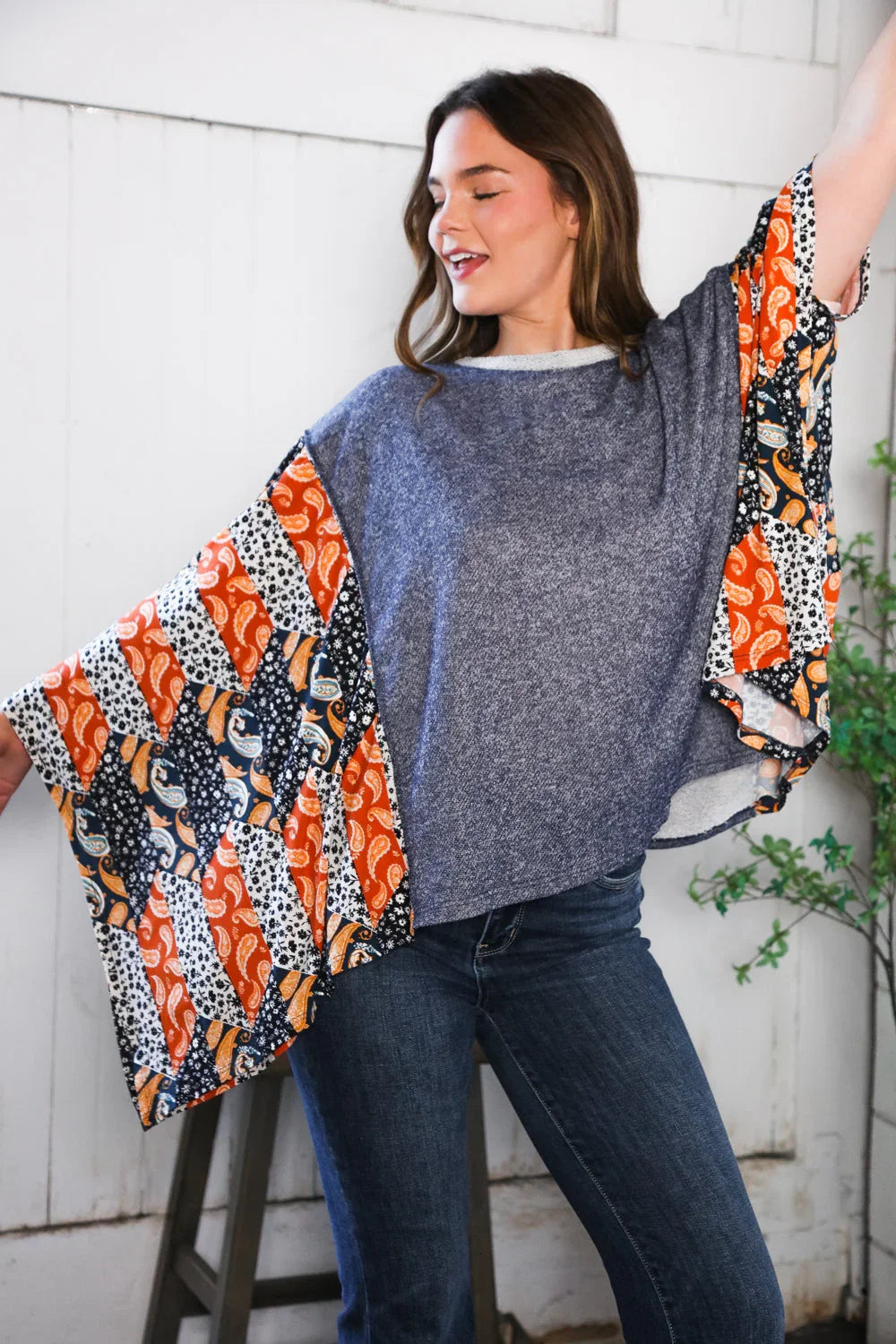 In A Paisley Daydream French Terry Poncho Top | Daverri Fashions