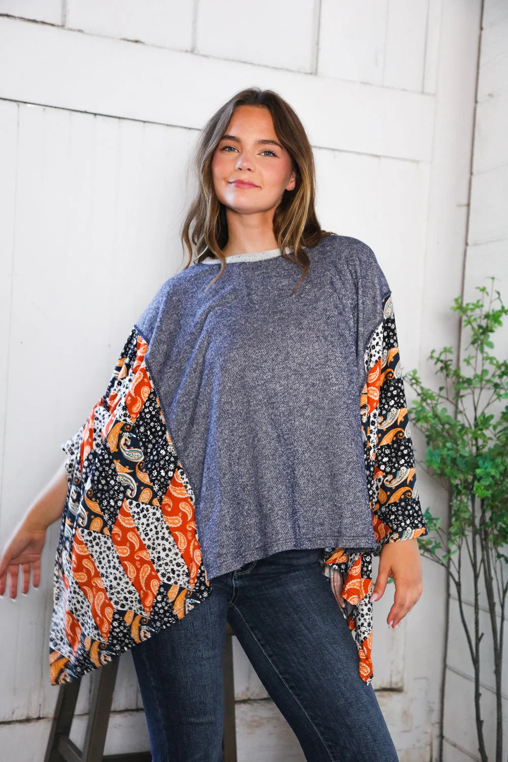 In A Paisley Daydream French Terry Poncho Top | Daverri Fashions