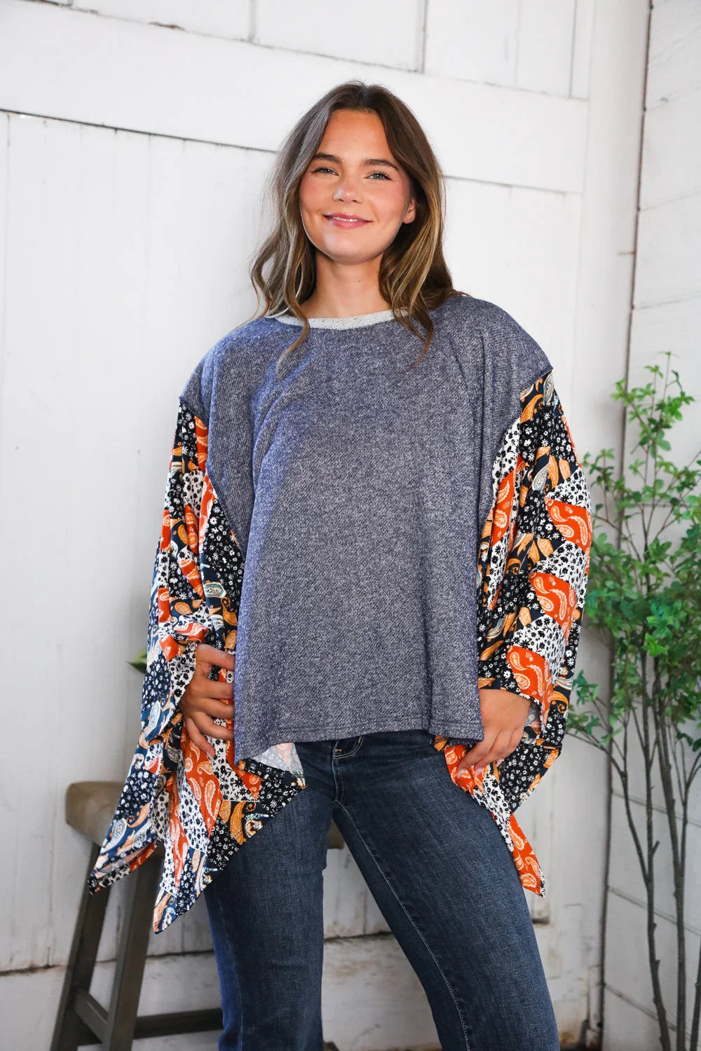 In A Paisley Daydream French Terry Poncho Top | Daverri Fashions