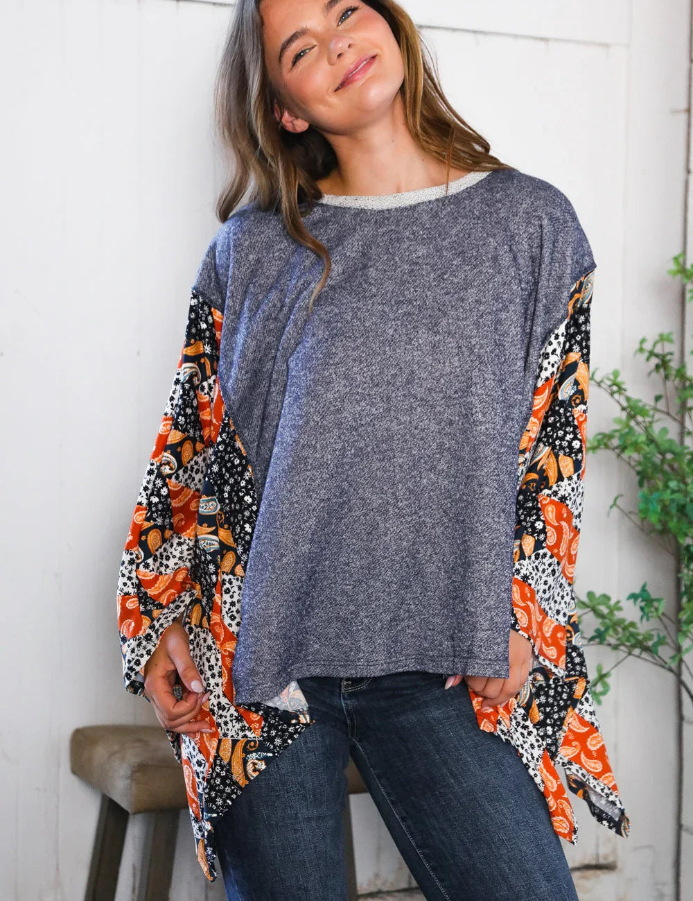 In A Paisley Daydream French Terry Poncho Top | Daverri Fashions