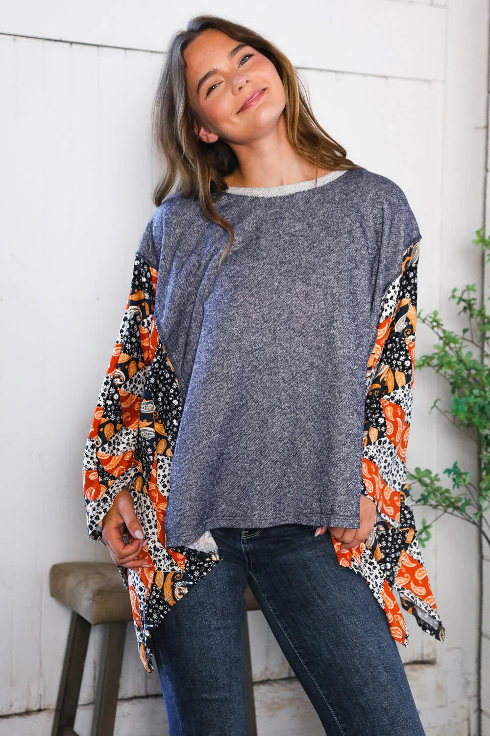 In A Paisley Daydream French Terry Poncho Top | Daverri Fashions