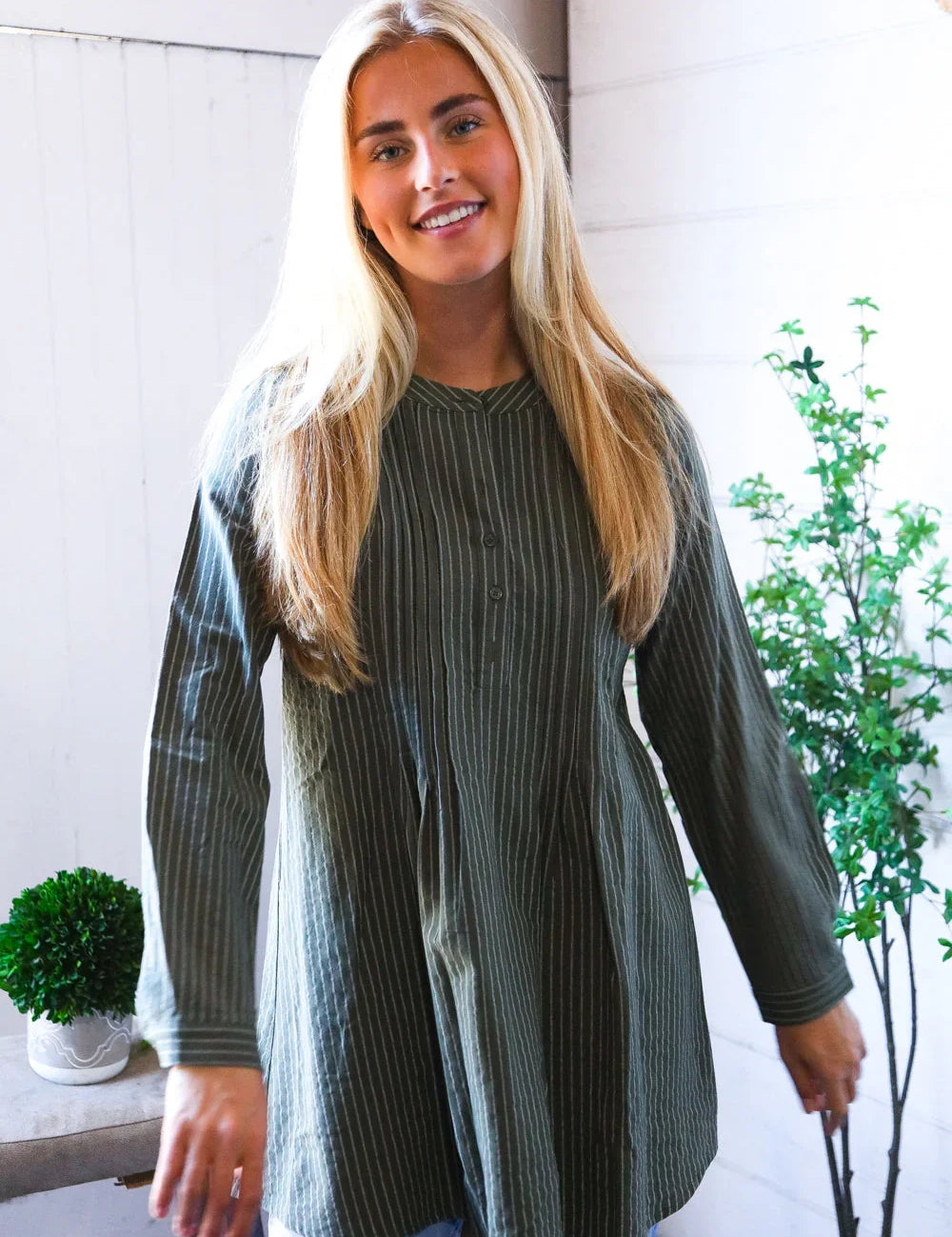 Read Between the Lines Olive Button Cotton Tunic | Daverri Fashions