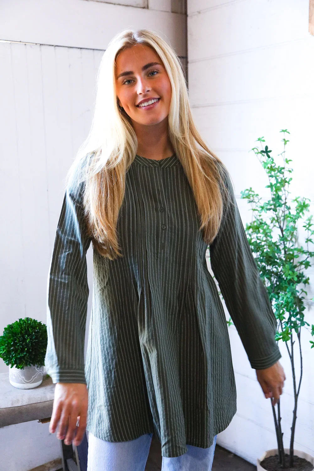 Read Between the Lines Olive Button Cotton Tunic | Daverri Fashions