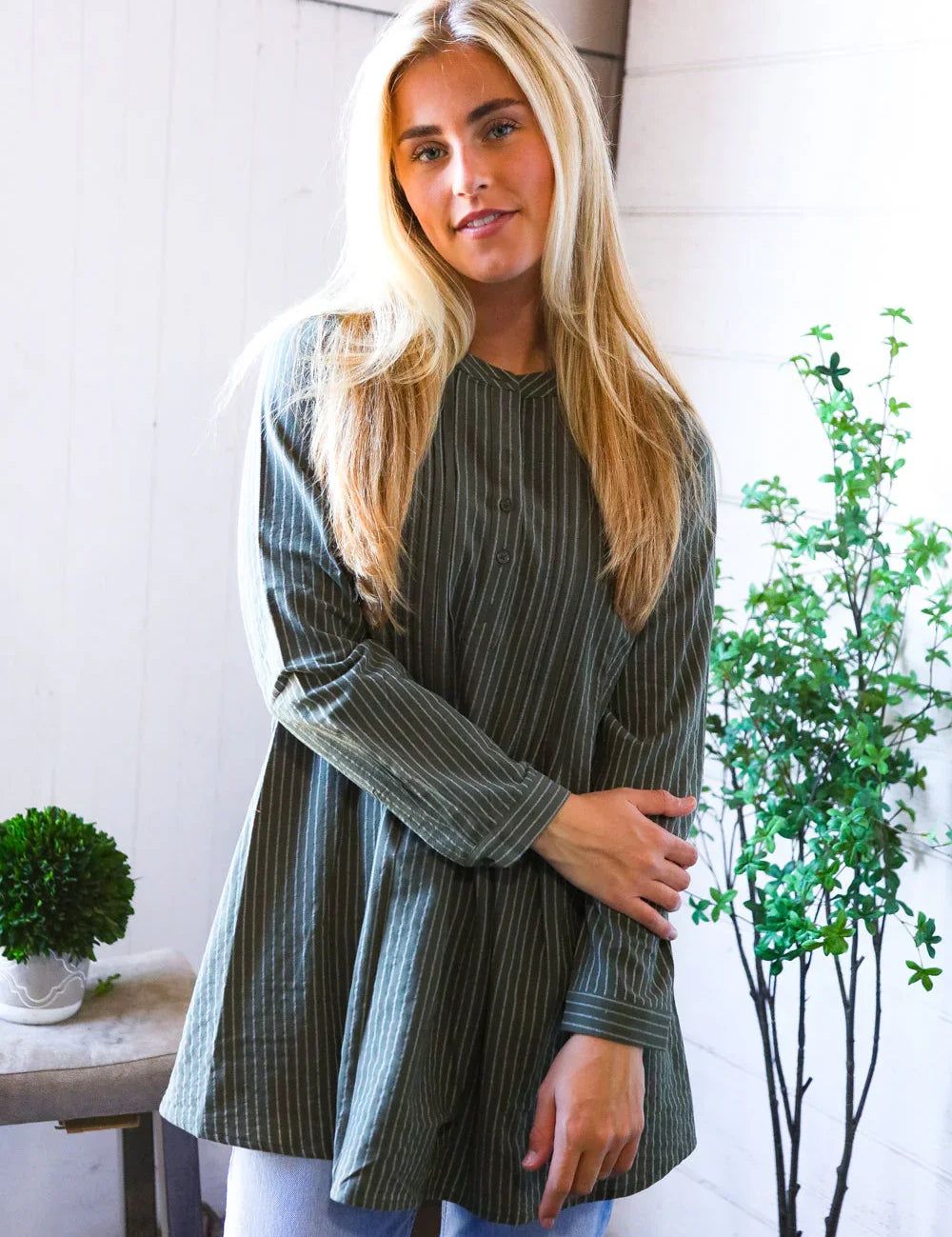 Read Between the Lines Olive Button Cotton Tunic | Daverri Fashions