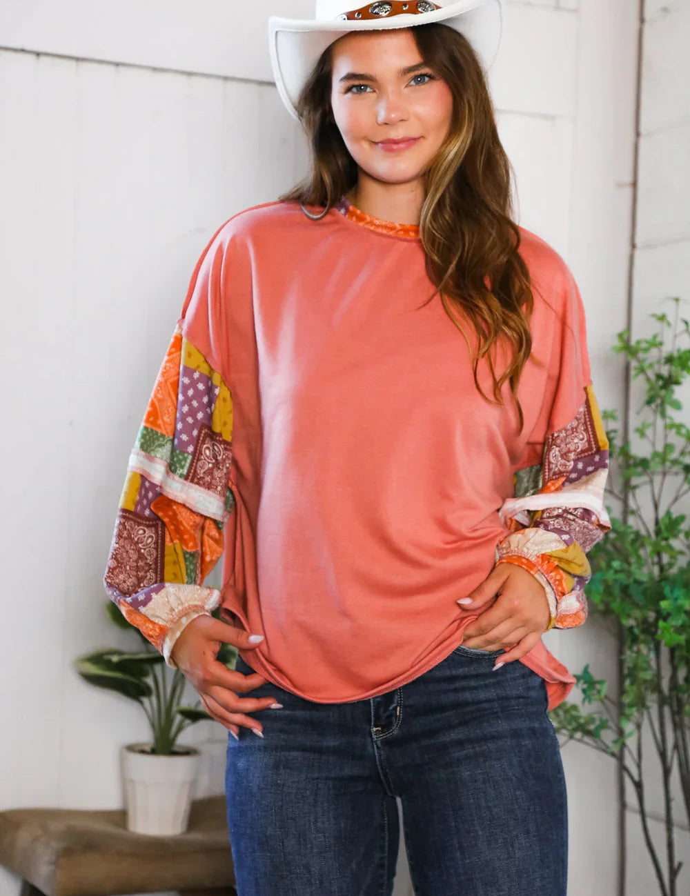 Wanderlust Patchwork Long Sleeve Top | Daverri Fashions