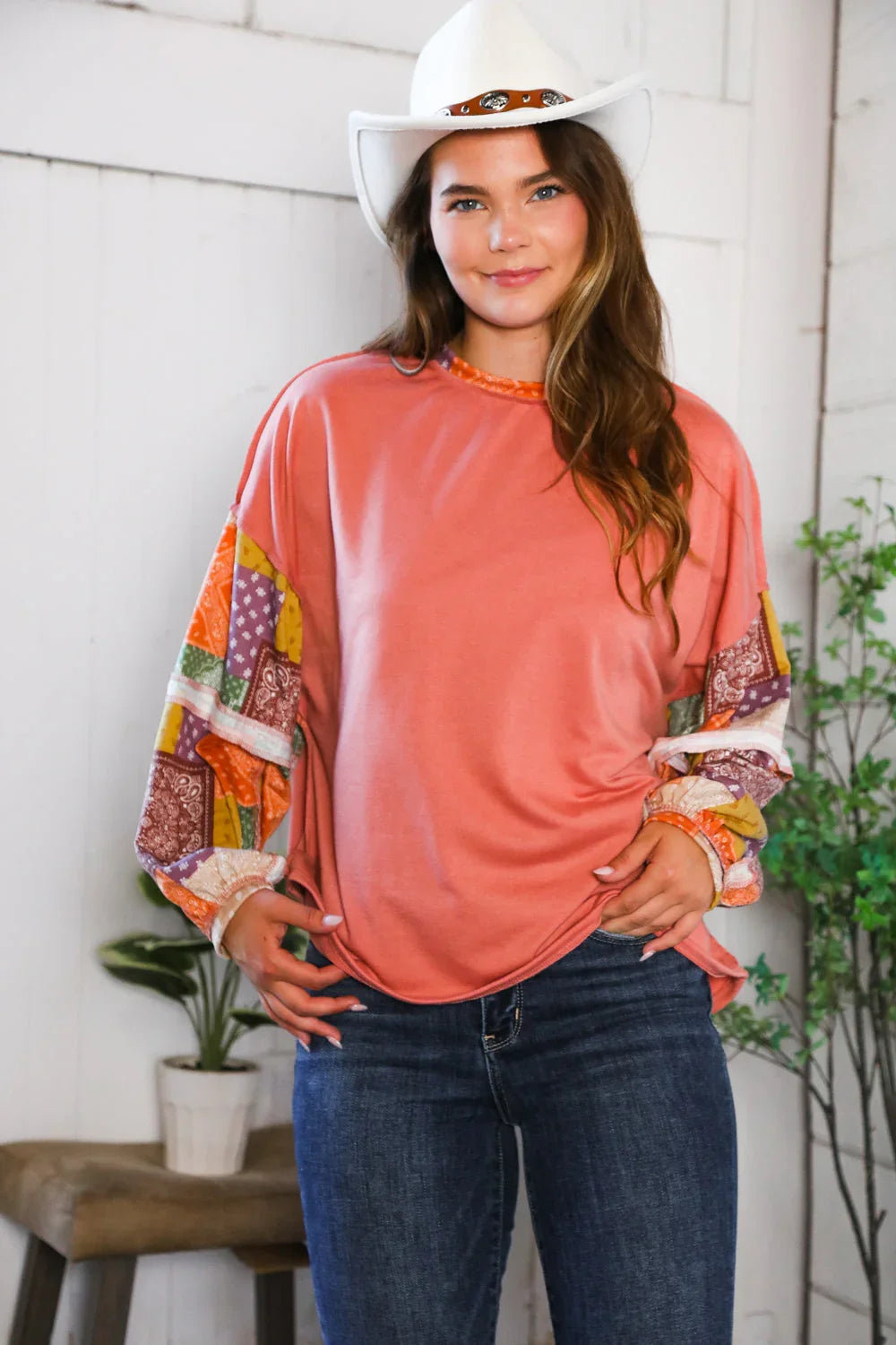 Wanderlust Patchwork Long Sleeve Top | Daverri Fashions