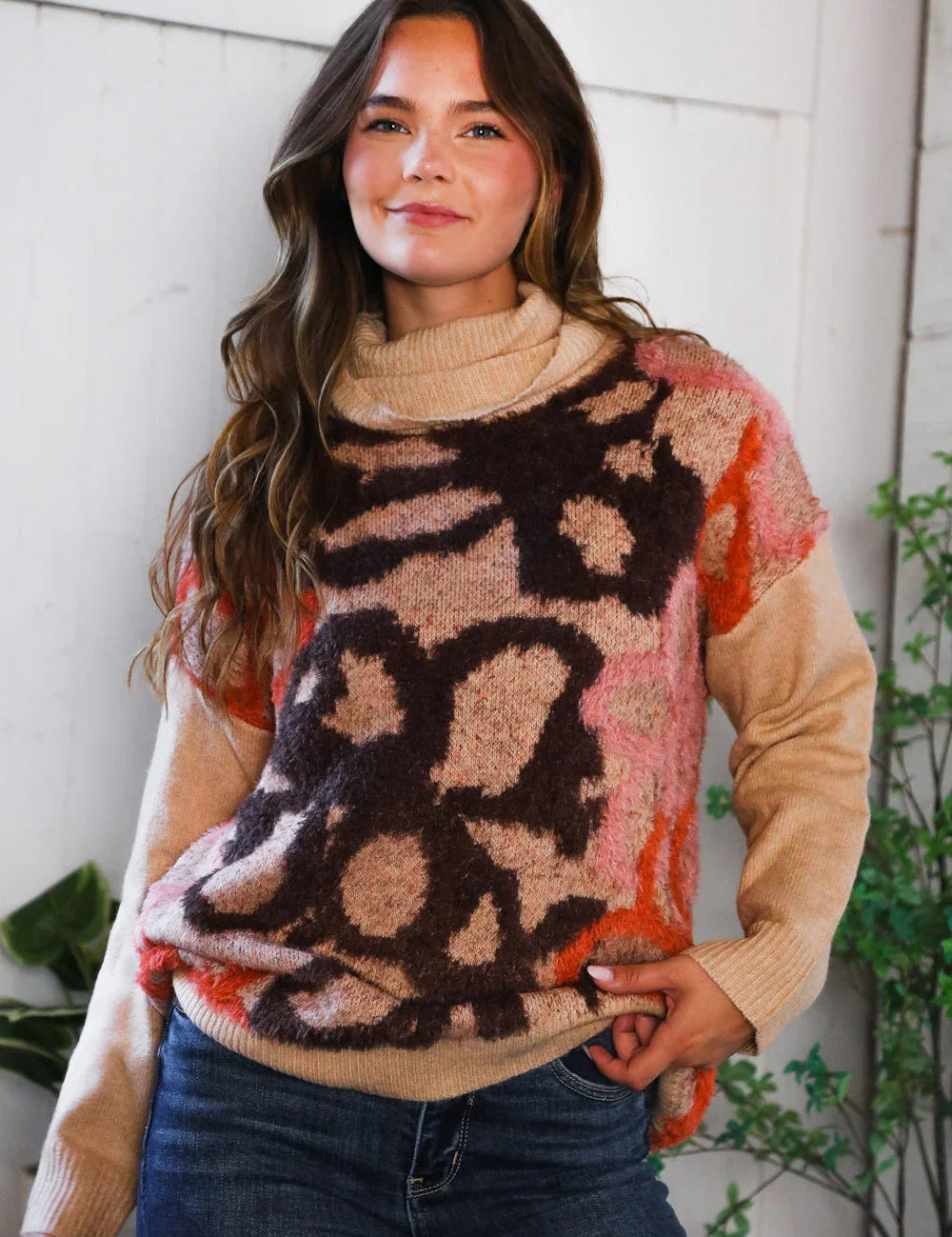 Blooms in Autumn Turtleneck Cozy Sweater | Daverri Fashions