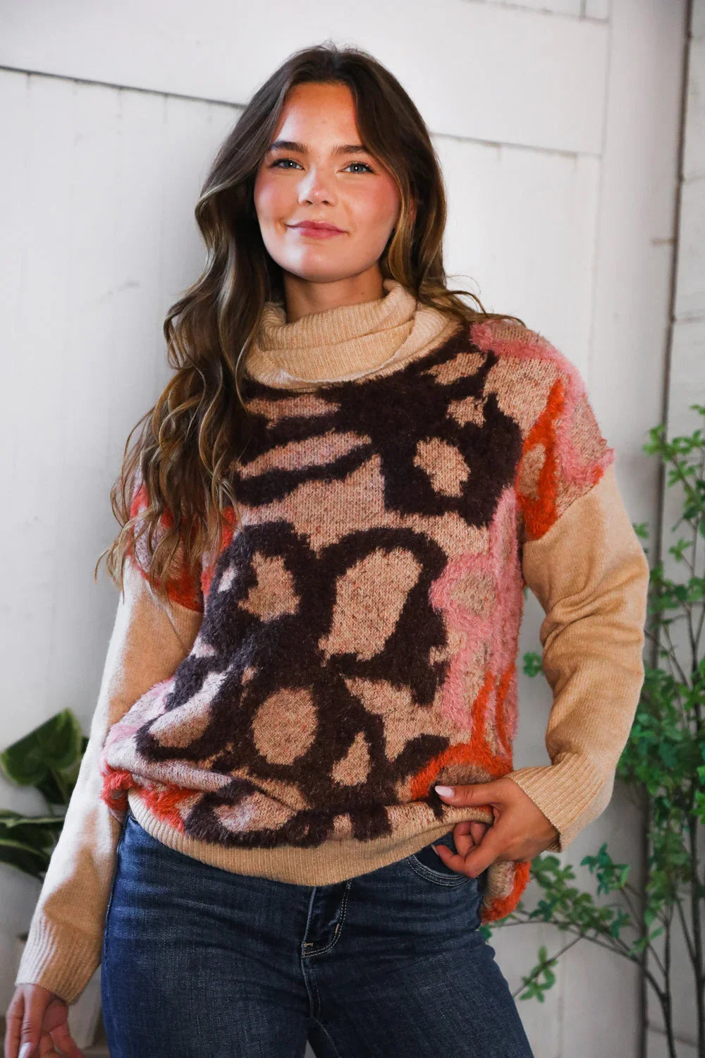 Blooms in Autumn Turtleneck Cozy Sweater | Daverri Fashions