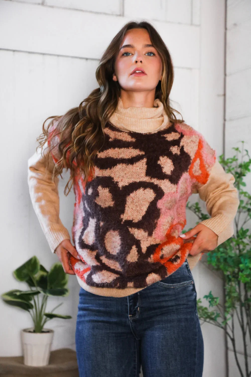 Blooms in Autumn Turtleneck Cozy Sweater | Daverri Fashions