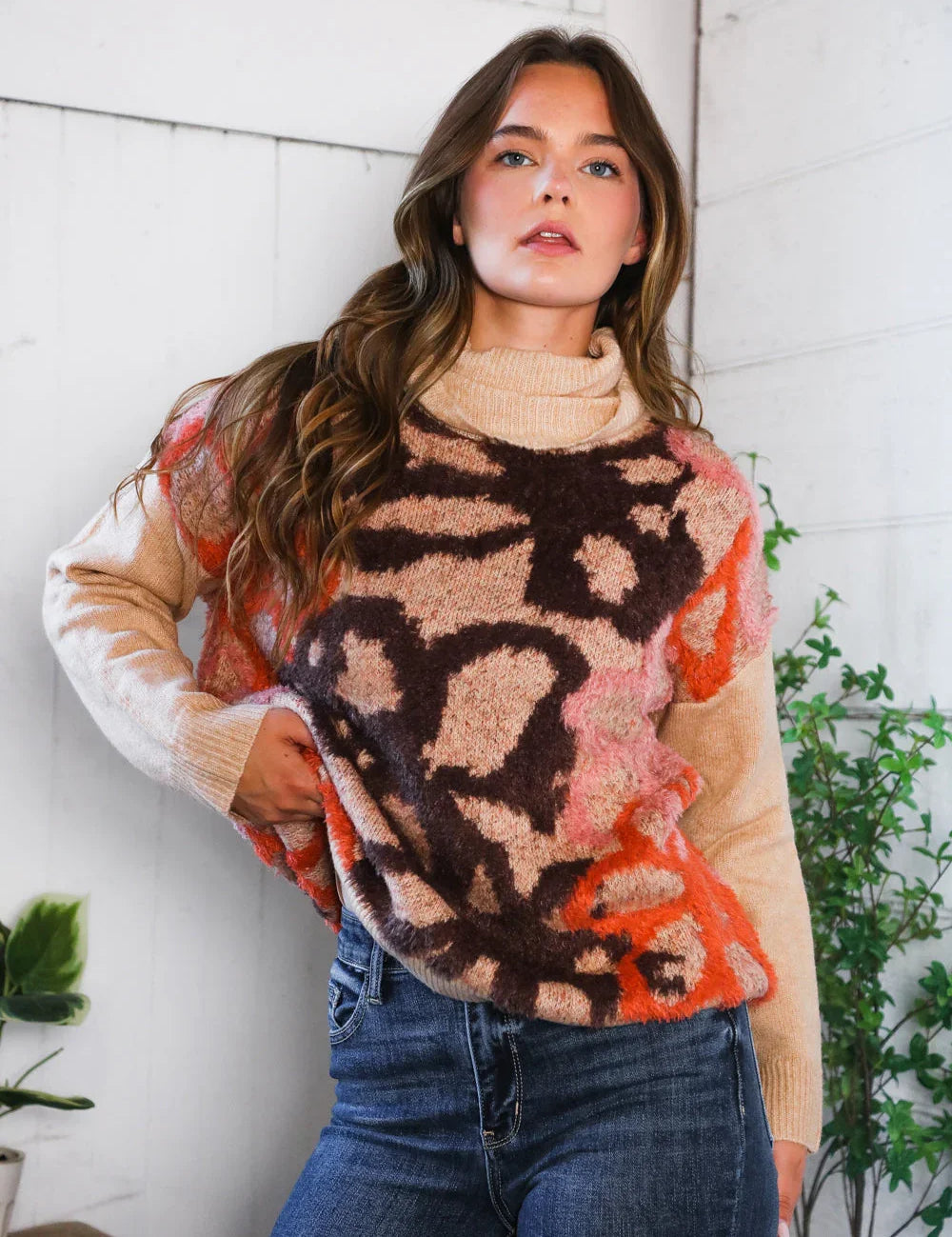 Blooms in Autumn Turtleneck Cozy Sweater | Daverri Fashions