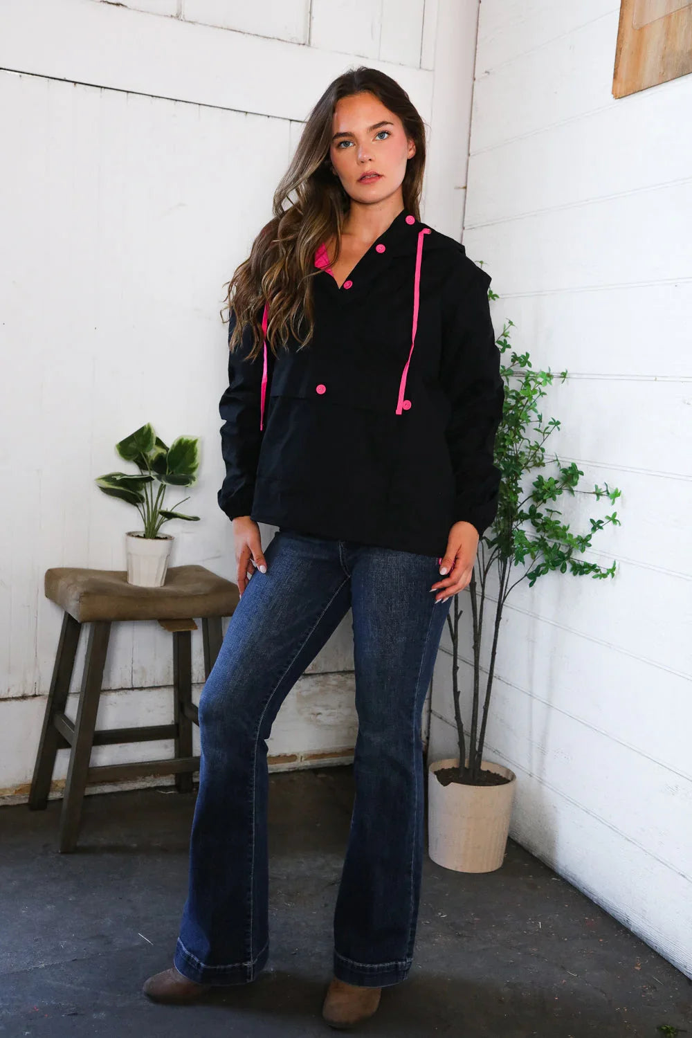 Glow Up Pink and Black Hooded Jacket | Daverri Fashions