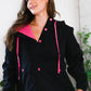 Glow Up Pink and Black Hooded Jacket - DAVERRI FASHIONS