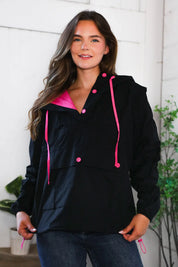 Glow Up Pink and Black Hooded Jacket | Daverri Fashions