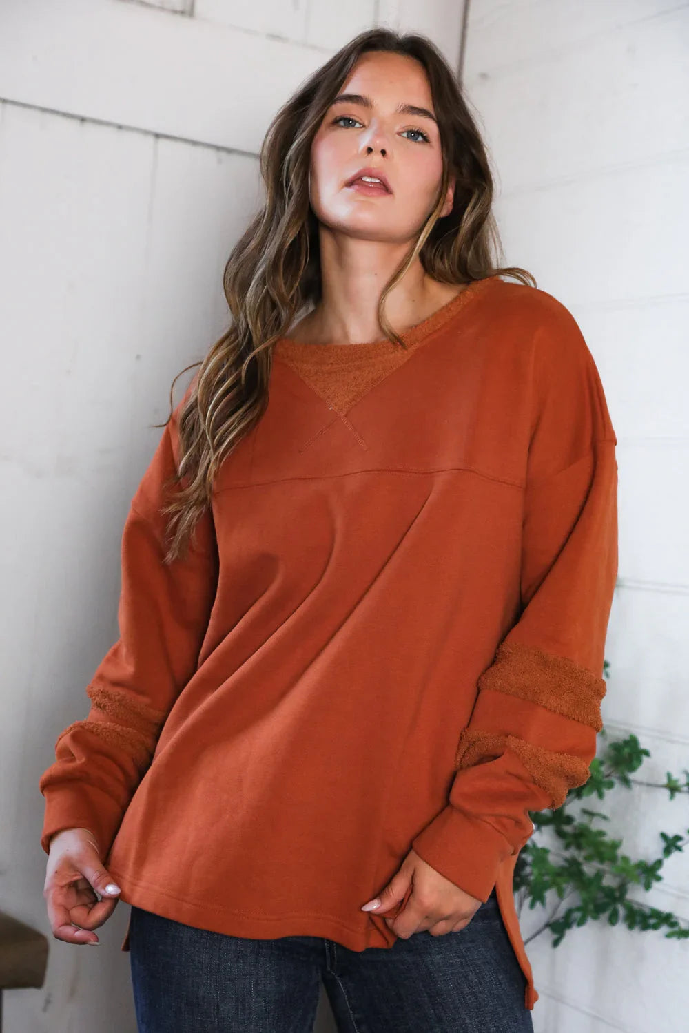 Falling Leaves Rust Pullover | Daverri Fashions