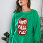 'Happy Fall Y'all' Kelly Green Sweater - DAVERRI FASHIONS