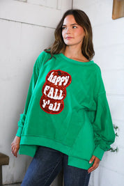 'Happy Fall Y'all' Kelly Green Sweater | Daverri Fashions