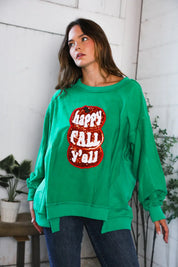 'Happy Fall Y'all' Kelly Green Sweater | Daverri Fashions