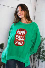'Happy Fall Y'all' Kelly Green Sweater | Daverri Fashions