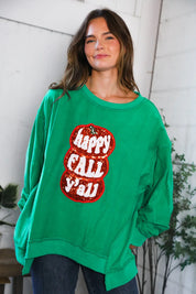 'Happy Fall Y'all' Kelly Green Sweater | Daverri Fashions