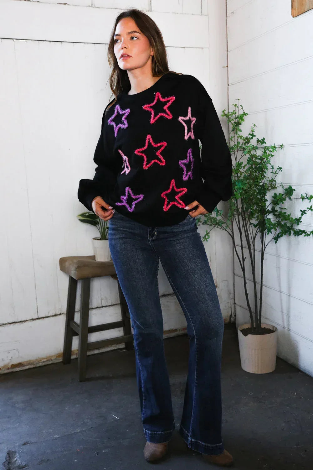 You Gave Me The Stars Cozy Sweater - DAVERRI FASHIONS