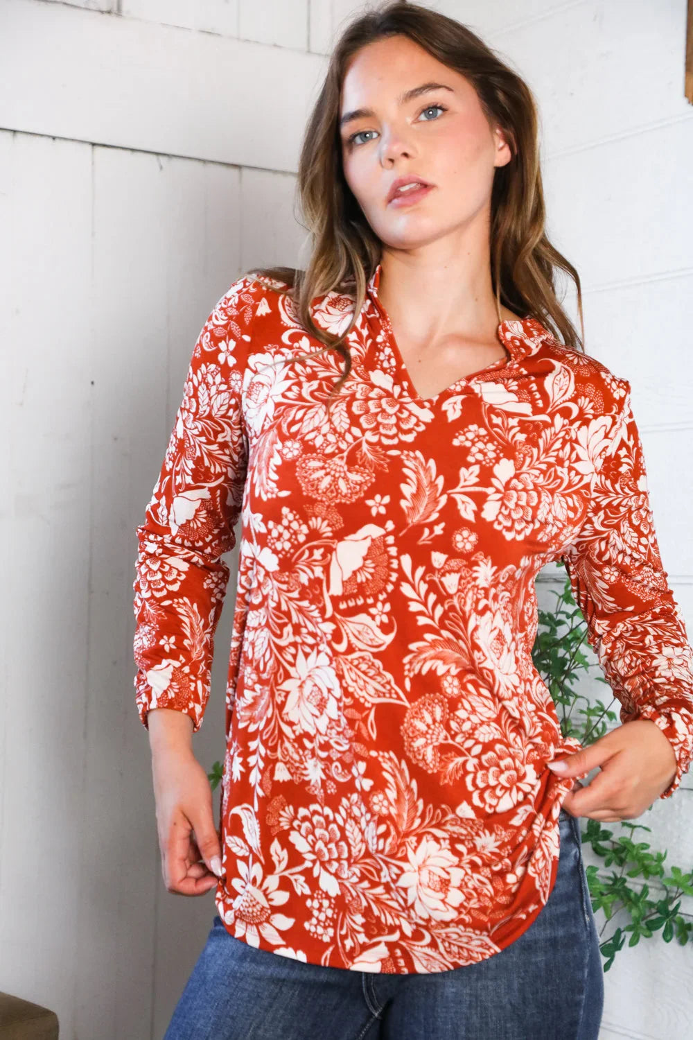 Vintage Botanical Rust Top | Daverri Fashions