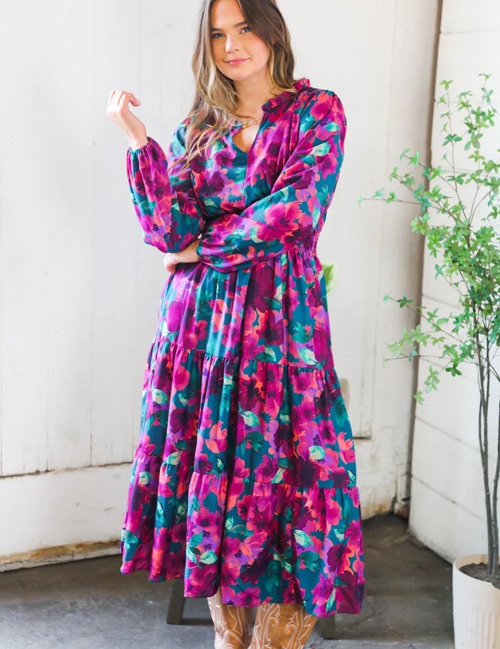 Floral Symphony Smocked Waist Dress | Daverri Fashions