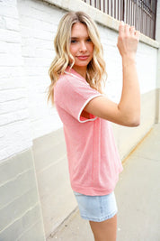 Weekend Ready Coral Collar Notch Neck Waffle Knit Top | 07-01-25 Summer Sale Daverri Fashions