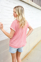 Weekend Ready Coral Collar Notch Neck Waffle Knit Top | 07-01-25 Summer Sale Daverri Fashions