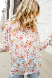 The Feminine Touch Chiffon Button-Down Floral Ruffle Sleeve Blouse | Daverri Fashions