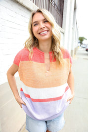 Lock Eyes Coral Notched Neck Drop Shoulder Sweater Top | Daverri Fashions